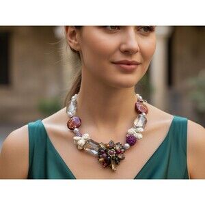 Vintage Revival: Upcycled Brooch Necklace with Bohemian Flair, Adjustable Length